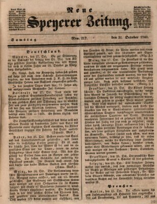 Neue Speyerer Zeitung Samstag 31. Oktober 1840