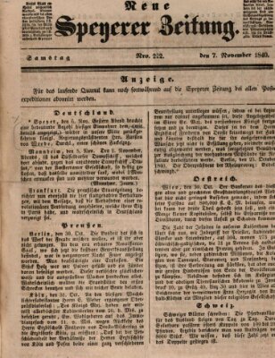 Neue Speyerer Zeitung Samstag 7. November 1840