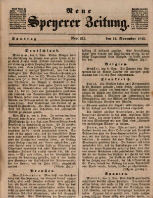 Neue Speyerer Zeitung Samstag 14. November 1840