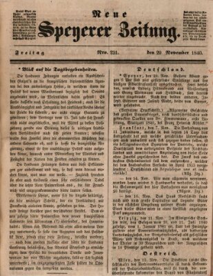 Neue Speyerer Zeitung Freitag 20. November 1840