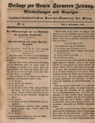 Neue Speyerer Zeitung Donnerstag 3. Dezember 1840