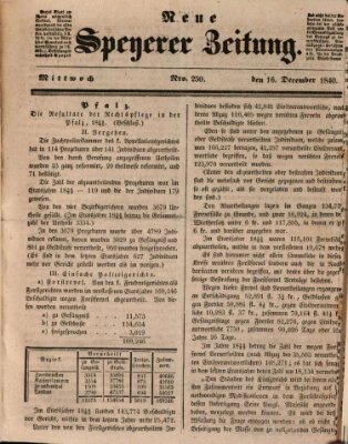 Neue Speyerer Zeitung Mittwoch 16. Dezember 1840