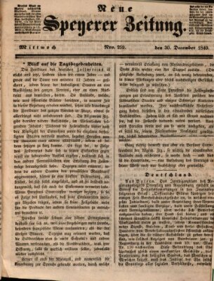 Neue Speyerer Zeitung Mittwoch 30. Dezember 1840