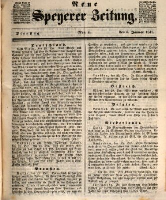 Neue Speyerer Zeitung Dienstag 5. Januar 1841