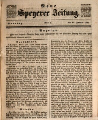 Neue Speyerer Zeitung Sonntag 10. Januar 1841