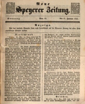 Neue Speyerer Zeitung Sonntag 17. Januar 1841