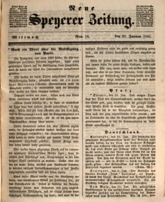 Neue Speyerer Zeitung Mittwoch 20. Januar 1841