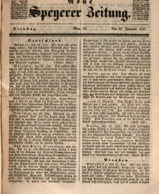 Neue Speyerer Zeitung Dienstag 26. Januar 1841