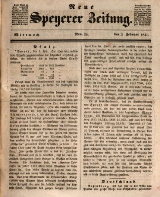 Neue Speyerer Zeitung Mittwoch 3. Februar 1841