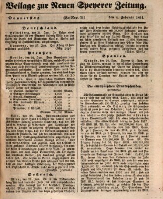 Neue Speyerer Zeitung Donnerstag 4. Februar 1841