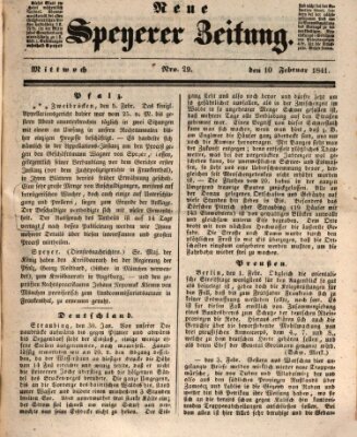 Neue Speyerer Zeitung Mittwoch 10. Februar 1841