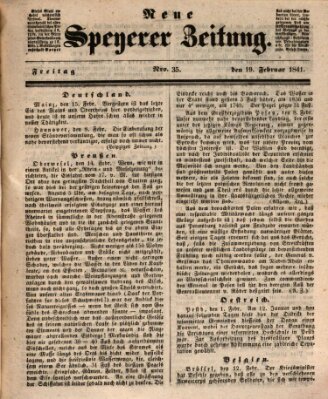 Neue Speyerer Zeitung Freitag 19. Februar 1841