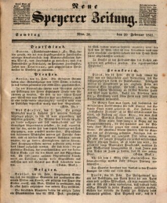 Neue Speyerer Zeitung Samstag 20. Februar 1841