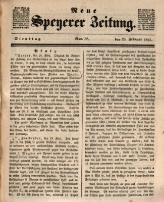 Neue Speyerer Zeitung Dienstag 23. Februar 1841