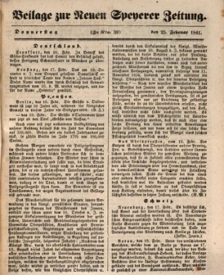 Neue Speyerer Zeitung Donnerstag 25. Februar 1841