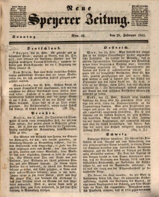 Neue Speyerer Zeitung Sonntag 28. Februar 1841