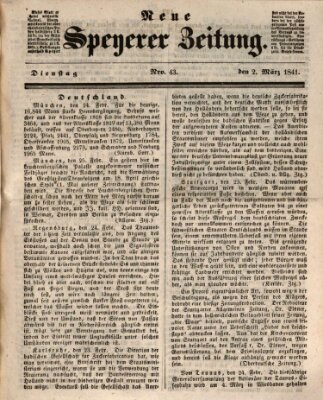 Neue Speyerer Zeitung Dienstag 2. März 1841