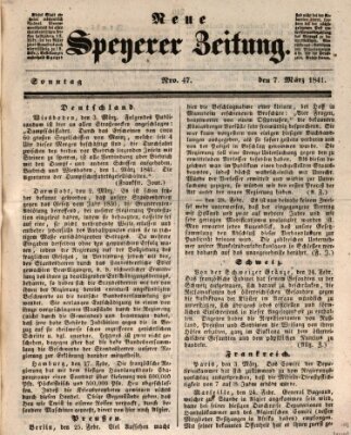 Neue Speyerer Zeitung Sonntag 7. März 1841