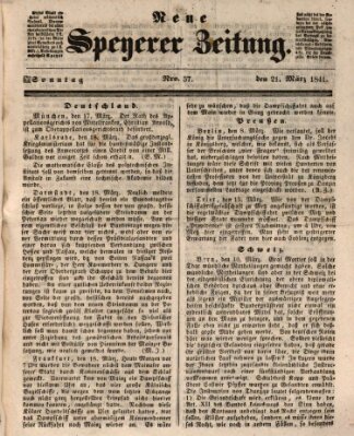 Neue Speyerer Zeitung Sonntag 21. März 1841