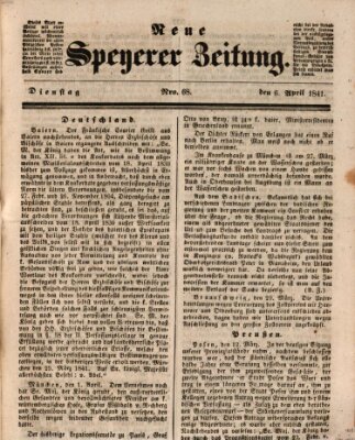 Neue Speyerer Zeitung Dienstag 6. April 1841