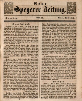 Neue Speyerer Zeitung Sonntag 11. April 1841