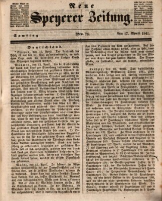 Neue Speyerer Zeitung Samstag 17. April 1841