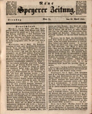 Neue Speyerer Zeitung Dienstag 20. April 1841