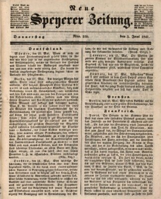 Neue Speyerer Zeitung Donnerstag 3. Juni 1841