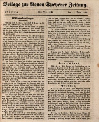 Neue Speyerer Zeitung Freitag 11. Juni 1841