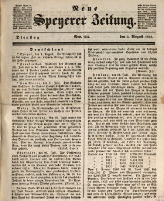 Neue Speyerer Zeitung Dienstag 3. August 1841