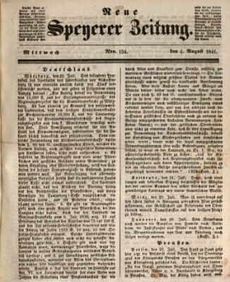 Neue Speyerer Zeitung Mittwoch 4. August 1841