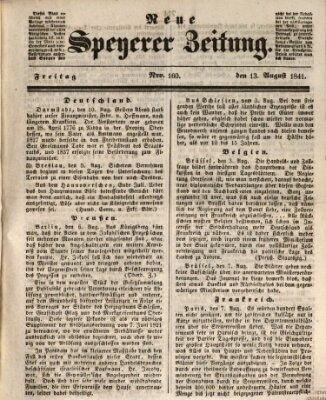 Neue Speyerer Zeitung Freitag 13. August 1841