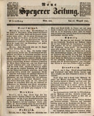 Neue Speyerer Zeitung Dienstag 17. August 1841