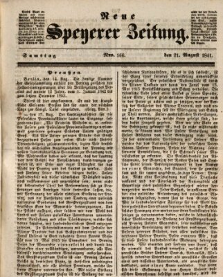 Neue Speyerer Zeitung Samstag 21. August 1841