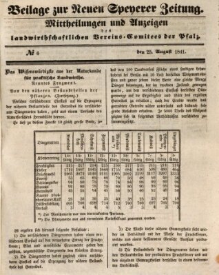 Neue Speyerer Zeitung Mittwoch 25. August 1841