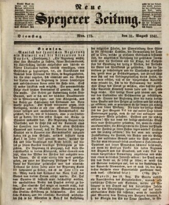 Neue Speyerer Zeitung Dienstag 31. August 1841