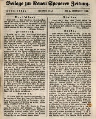 Neue Speyerer Zeitung Donnerstag 2. September 1841