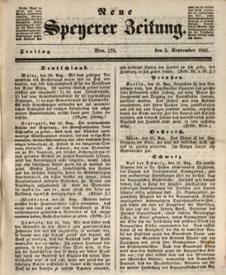 Neue Speyerer Zeitung Freitag 3. September 1841