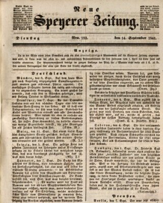 Neue Speyerer Zeitung Dienstag 14. September 1841