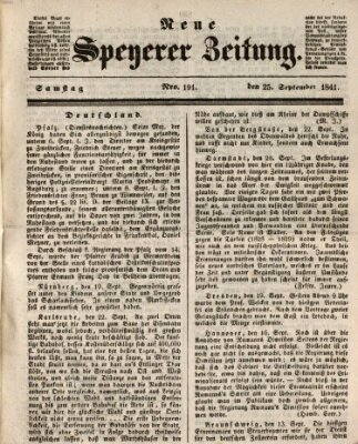 Neue Speyerer Zeitung Samstag 25. September 1841