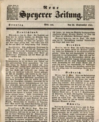 Neue Speyerer Zeitung Sonntag 26. September 1841