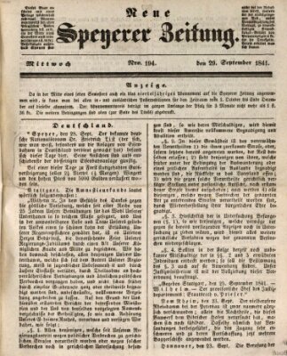 Neue Speyerer Zeitung Mittwoch 29. September 1841