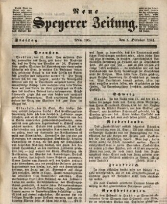 Neue Speyerer Zeitung Freitag 1. Oktober 1841