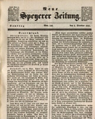 Neue Speyerer Zeitung Samstag 2. Oktober 1841