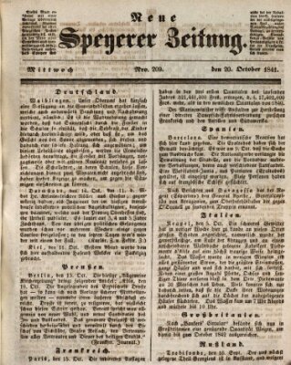 Neue Speyerer Zeitung Mittwoch 20. Oktober 1841