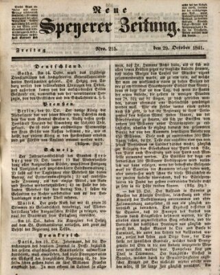 Neue Speyerer Zeitung Freitag 29. Oktober 1841