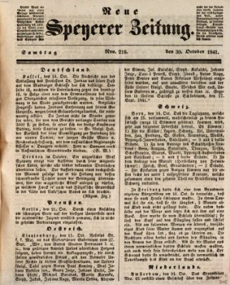 Neue Speyerer Zeitung Samstag 30. Oktober 1841