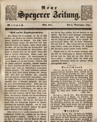 Neue Speyerer Zeitung Mittwoch 3. November 1841