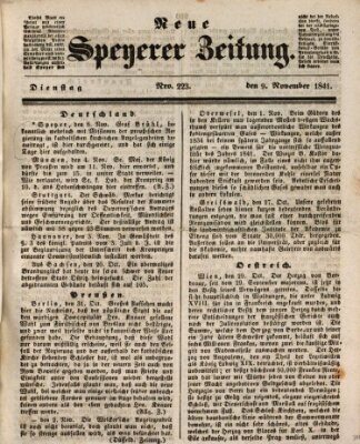 Neue Speyerer Zeitung Dienstag 9. November 1841