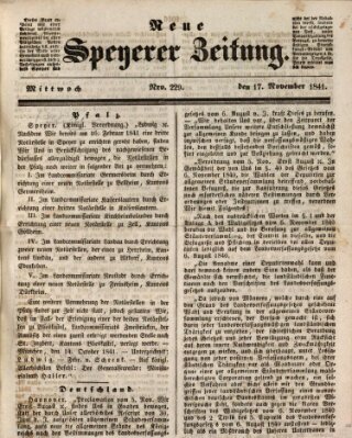 Neue Speyerer Zeitung Mittwoch 17. November 1841